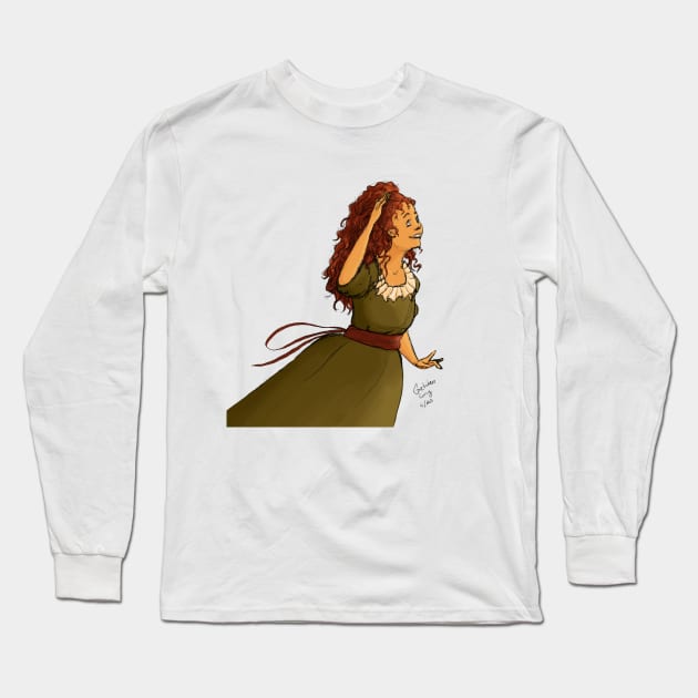 Curly Redhead in a Green Dress Long Sleeve T-Shirt by A2Gretchen